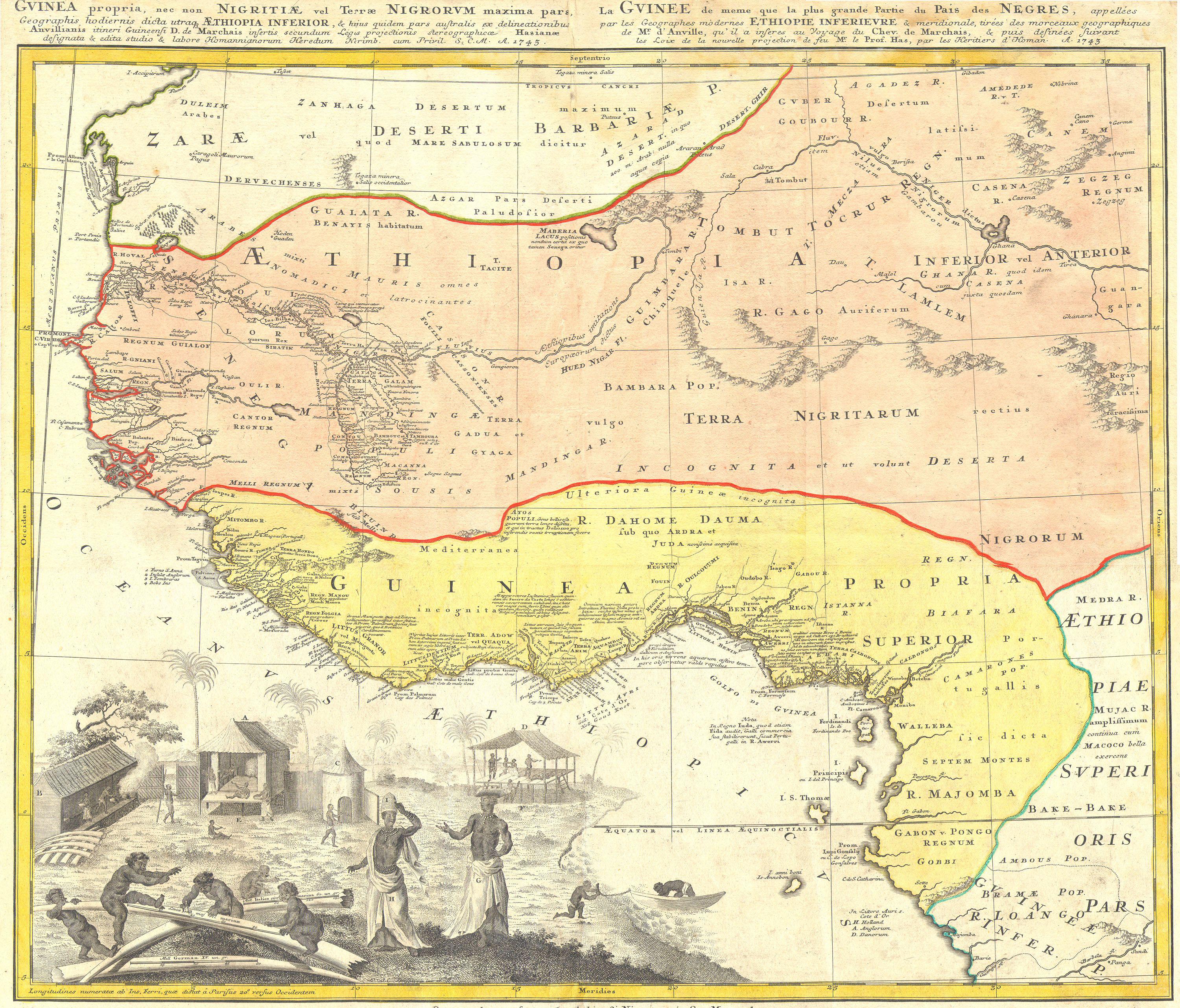 1743 AD: Homann Heirs Map of Juda On The West Coast of Africa