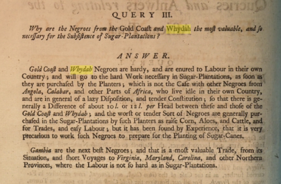 1749 – Negroes From Whydah Were Considered The Best Slaves For Working The Sugar Plantations
